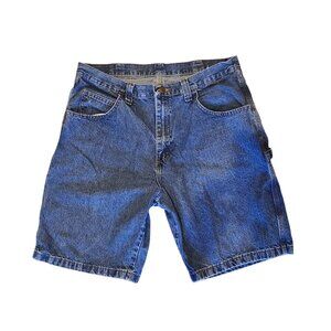 Vintage Baggy Shorts Mens 36 Blue Denim Jean Wrangler Carpenter Loose Jorts Y2K